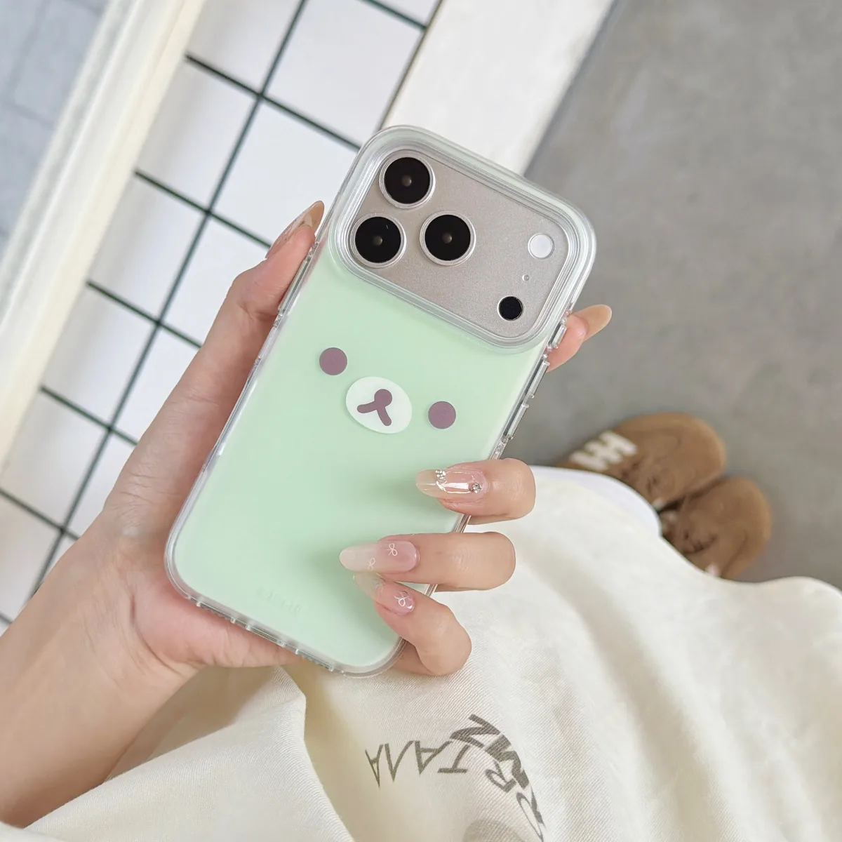 Mint Green Kawaii Bear Phone Case for iPhone 17 16 15 Pro Max