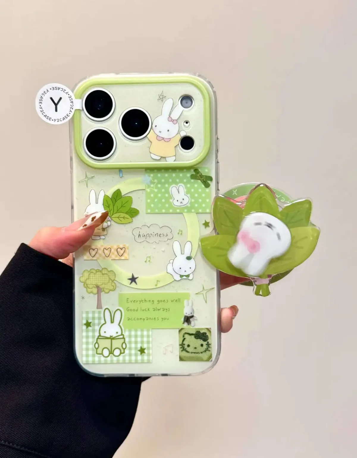 Miffy Green Leaf Charm Case Cute Kawaii Y2K for iPhone 17 16 15 14 13 Pro Max