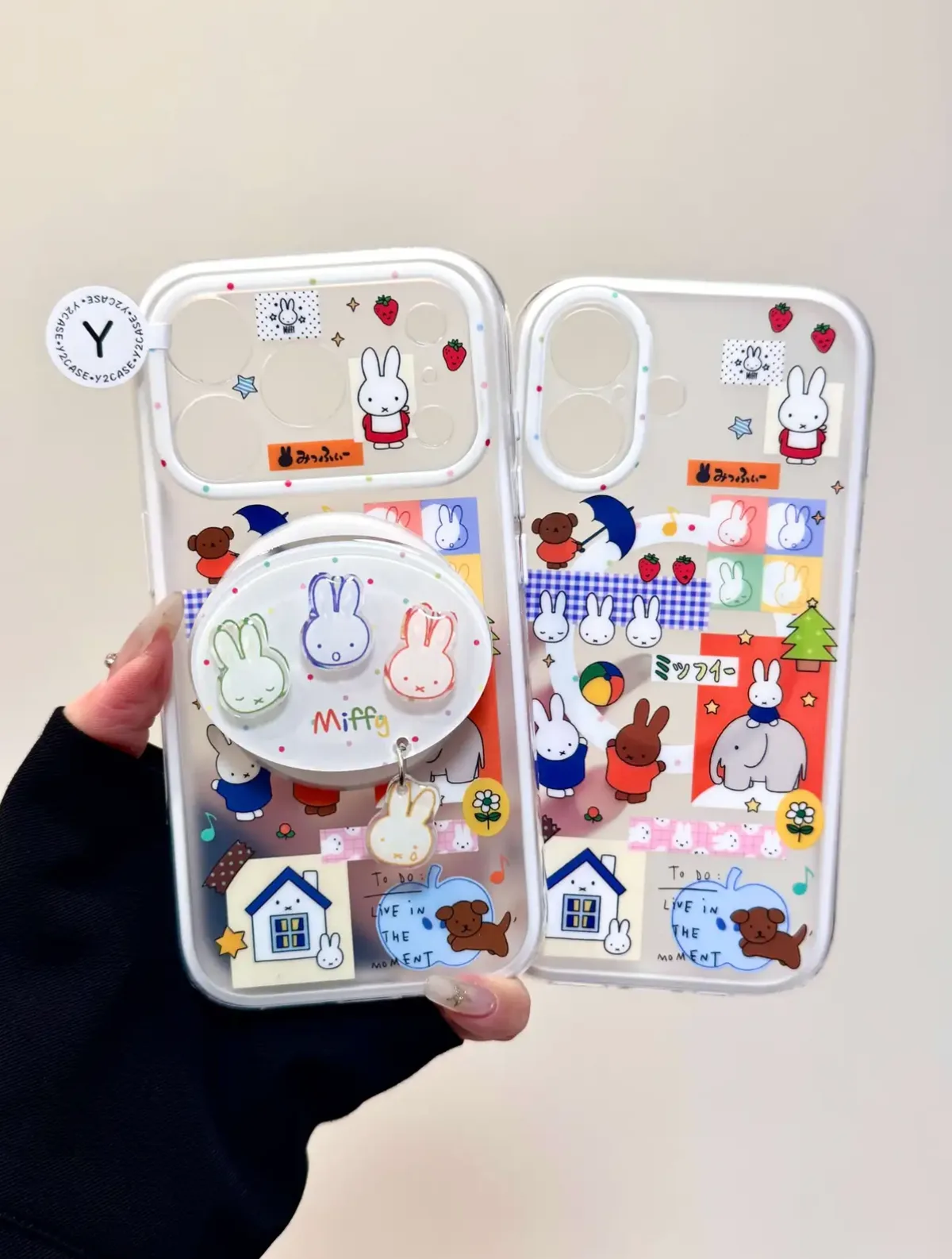 Miffy Kawaii Clear Phone Case + Pop Grip for iPhone 17 16 15 14 13 Pro Max — MagSafe