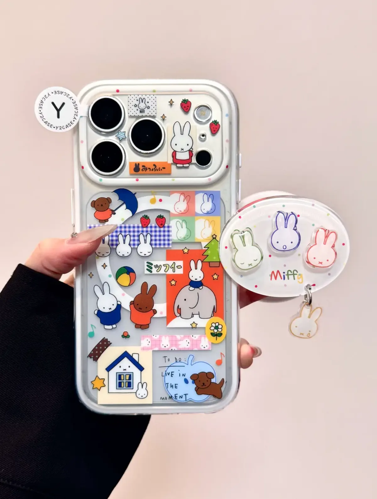 Miffy Kawaii Clear Phone Case + Pop Grip for iPhone 17 16 15 14 13 Pro Max — MagSafe