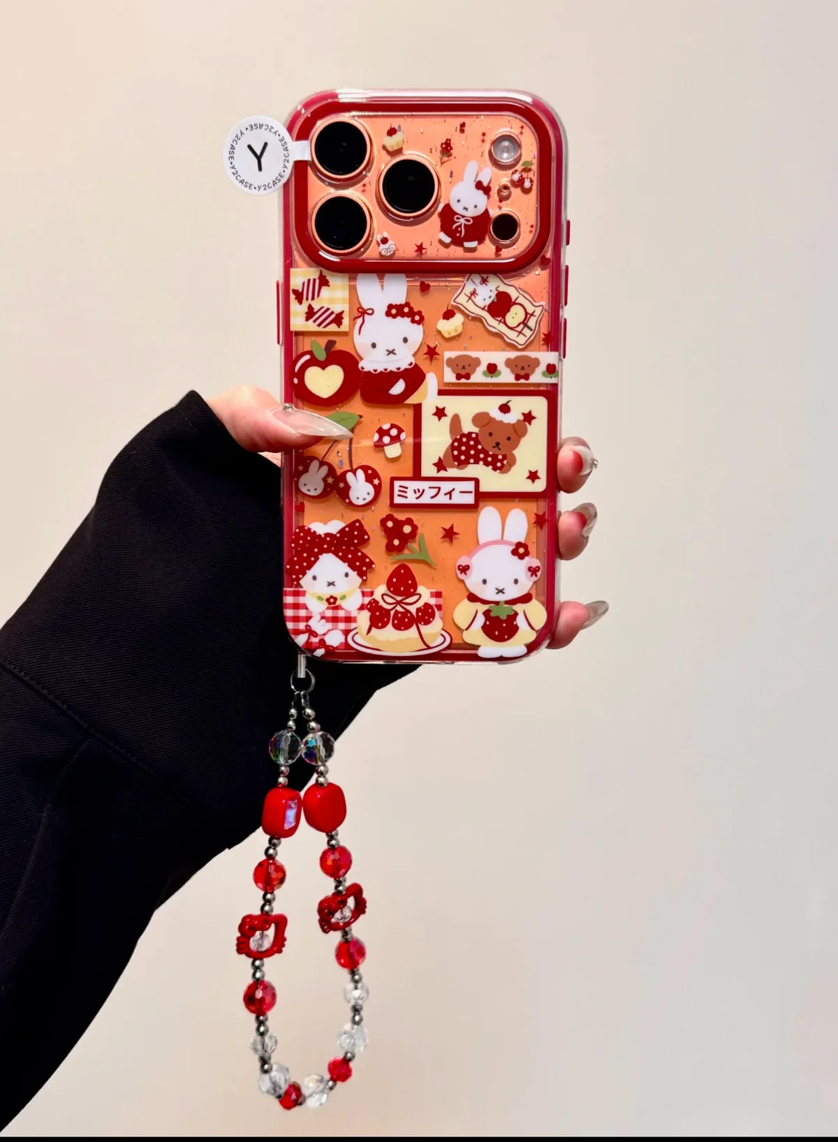 Miffy Strawberry Kawaii Cute Clear Case with Charm for iPhone 17 16 15 14 13 Pro Max