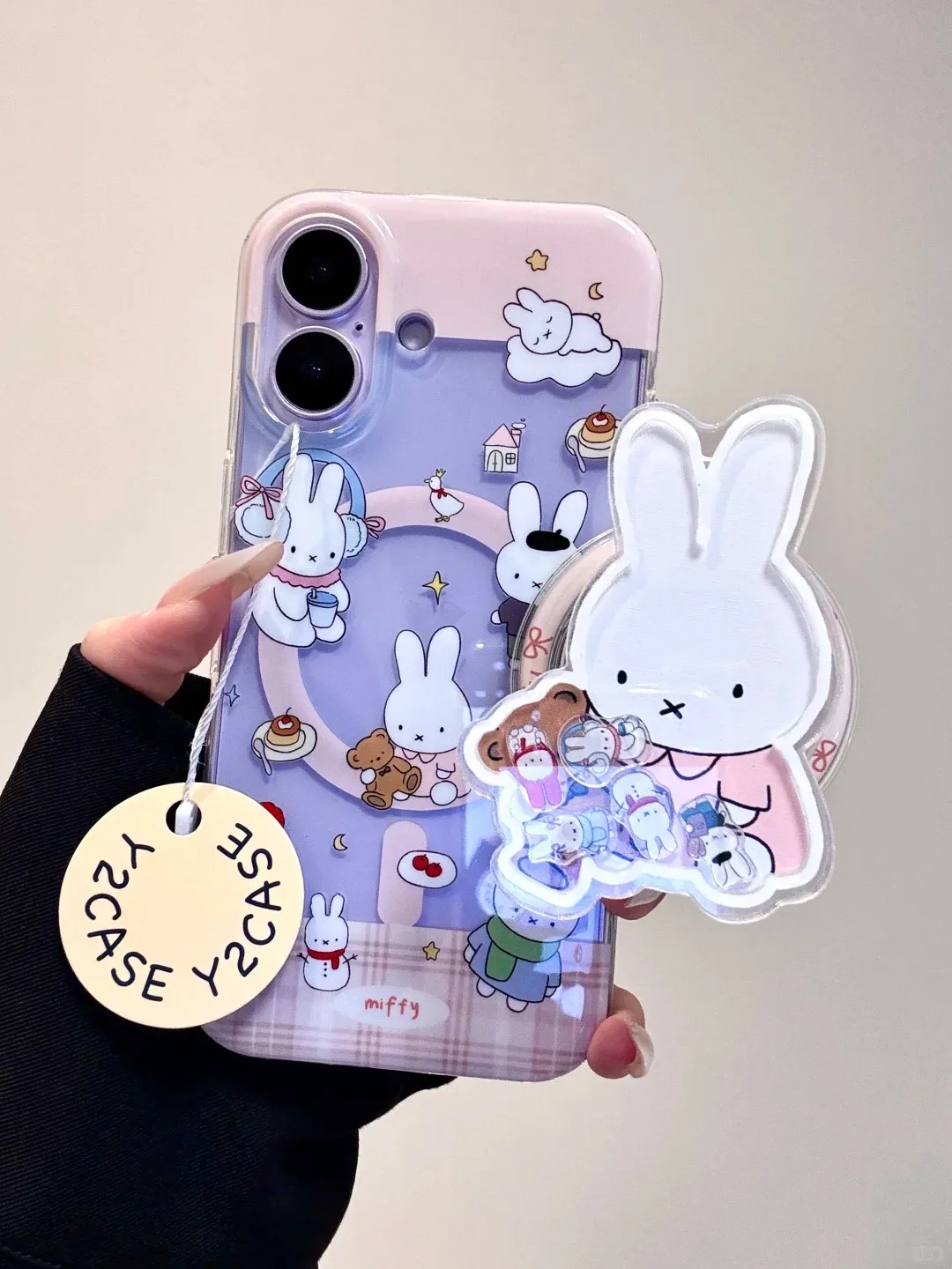 Miffy Kawaii Clear Phone Case with 3D Bunny Charm for iPhone 17 16 15 14 13 Pro Max