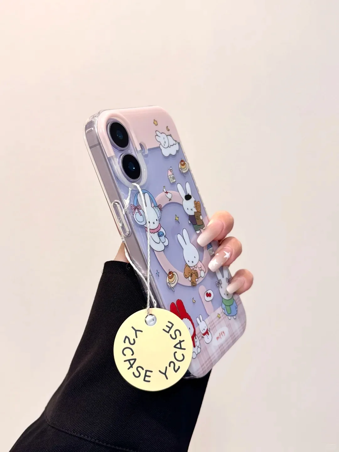 Miffy Kawaii Clear Phone Case with 3D Bunny Charm for iPhone 17 16 15 14 13 Pro Max