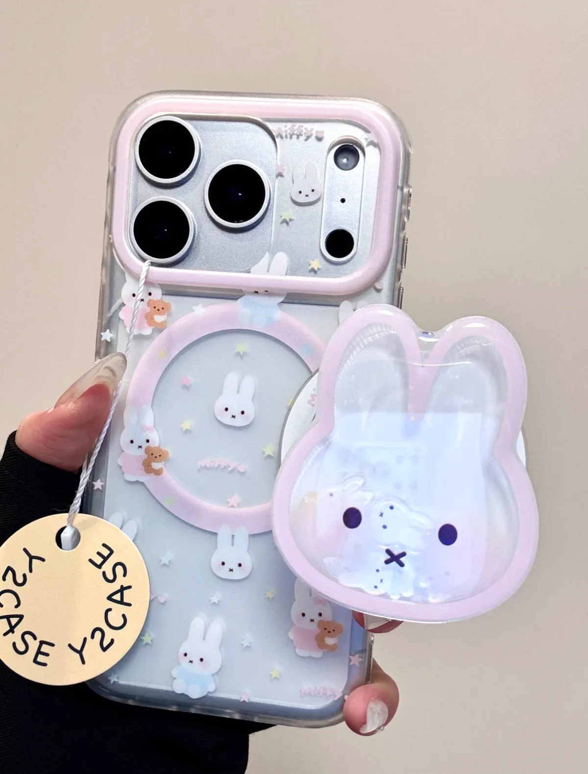 Miffy Kawaii Clear iPhone 17 16 15 14 13 Pro Max Case with 3D Bunny Grip