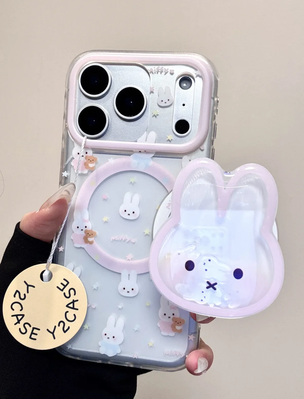Miffy Kawaii Clear Case with 3D Bunny Grip for iPhone 17 16 15 14 13 Pro Max — MagSafe