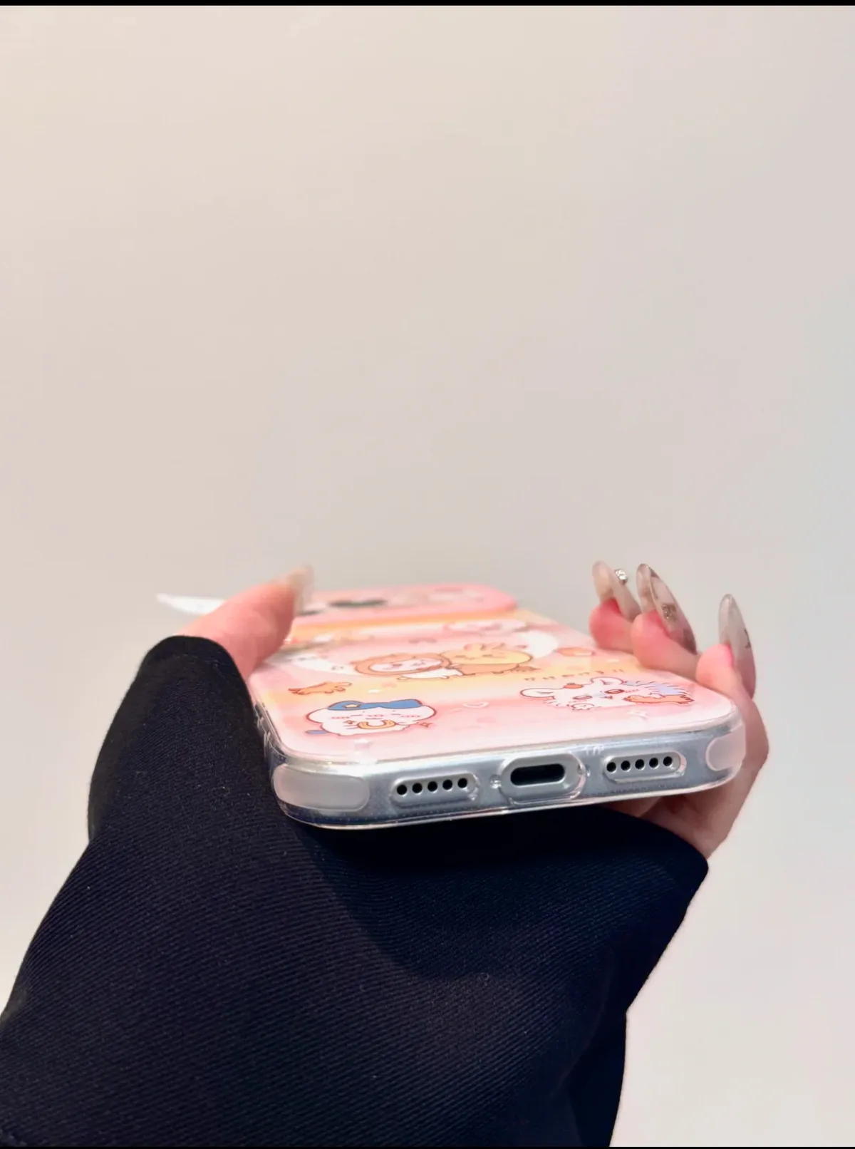 Chiikawa Pink Clear Phone Case with Beaded Strap for iPhone 17 16 15 14 13 Pro Max