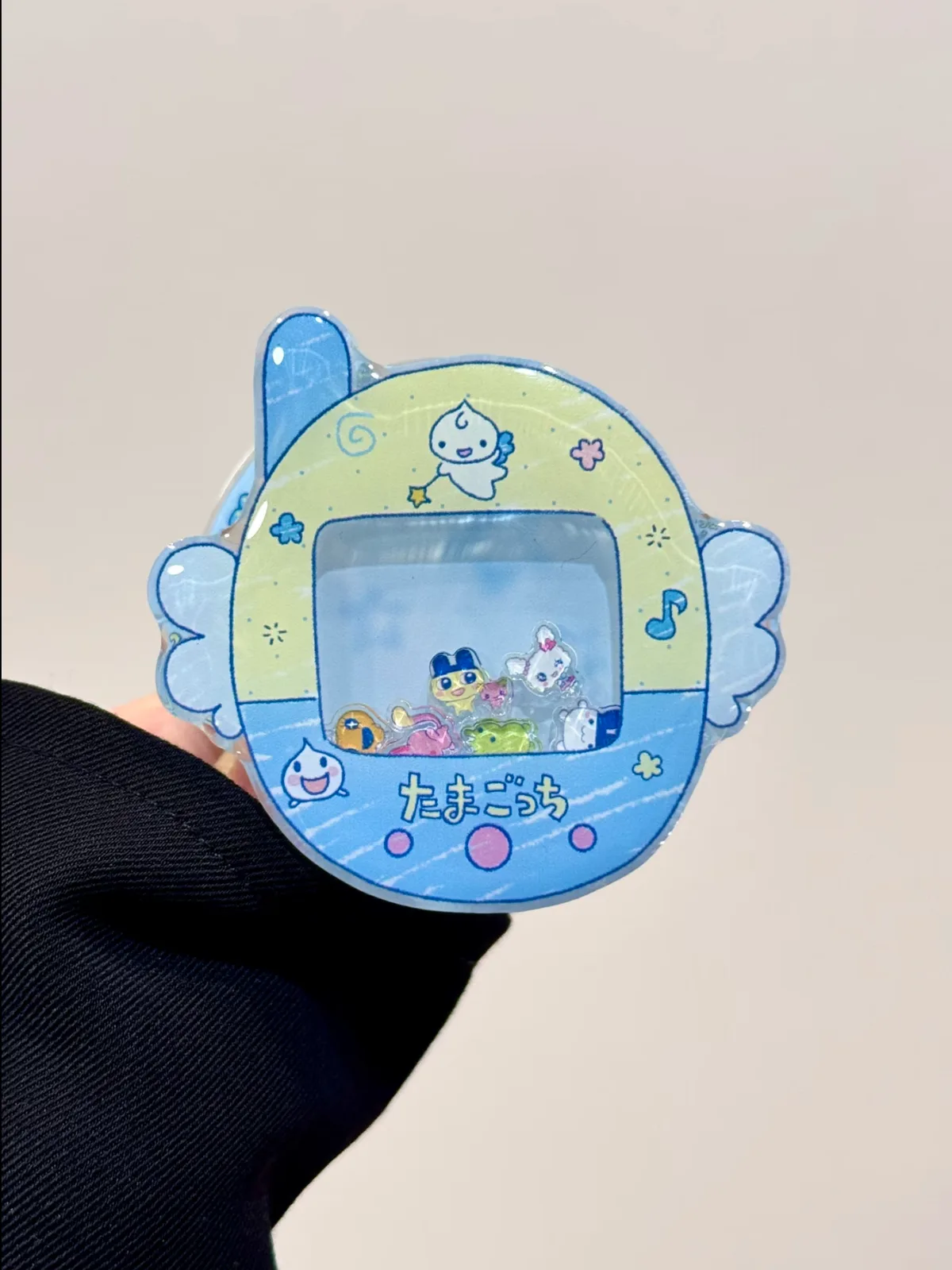 Kawaii Tamagotchi Blue Gingham Clear Phone Case for iPhone 17 16 15 14 13 Pro Max — MagSafe