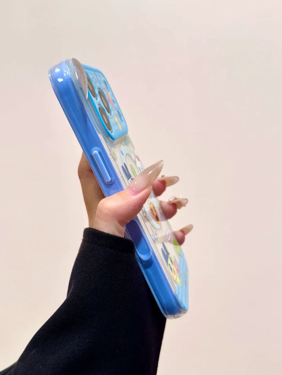 Kawaii Tamagotchi Blue Gingham Clear Phone Case for iPhone 17 16 15 14 13 Pro Max
