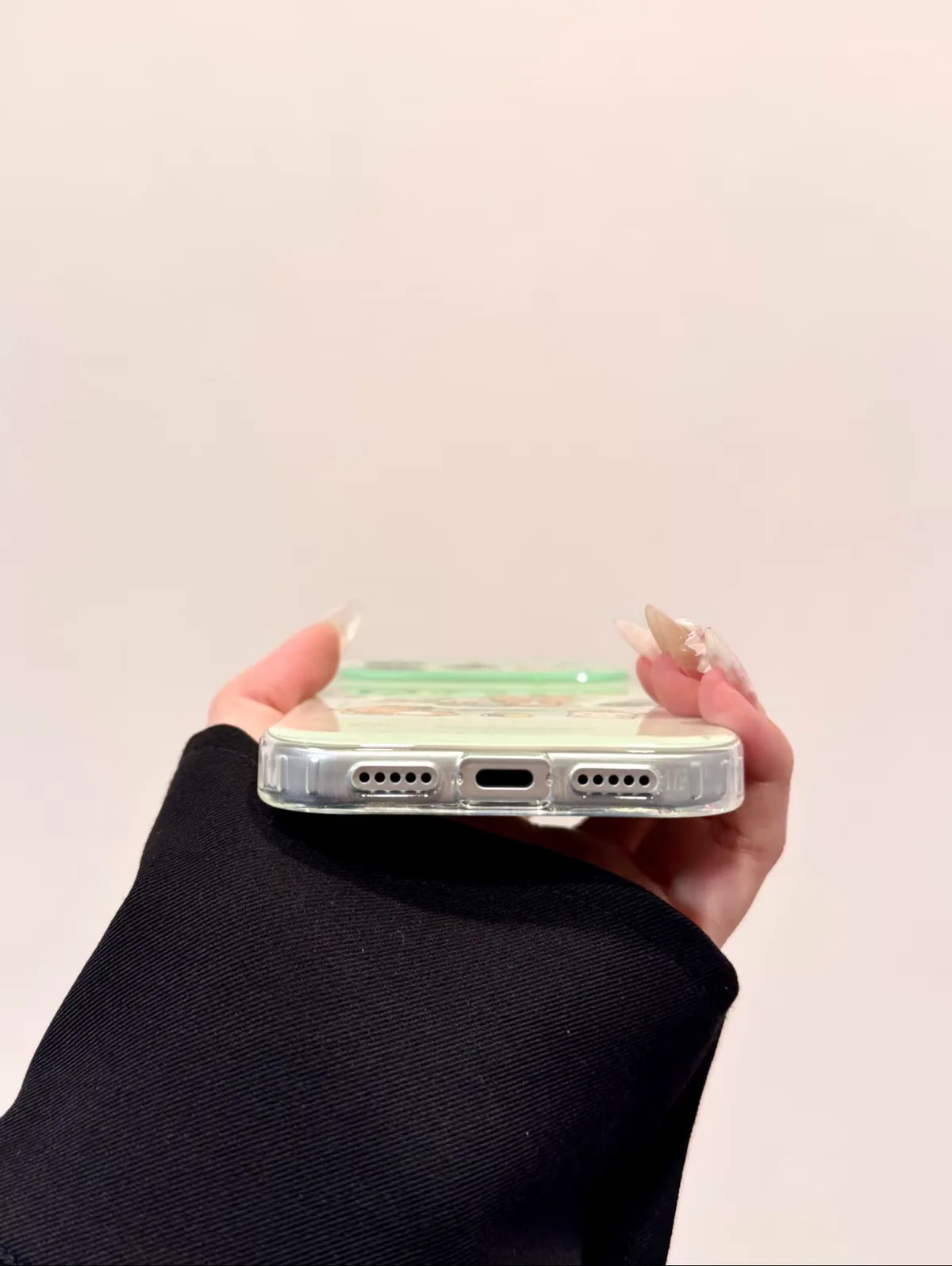 Mint Rilakkuma Clear Phone Case with 3D Flower Grip for iPhone 17 16 15 14 13 Pro Max
