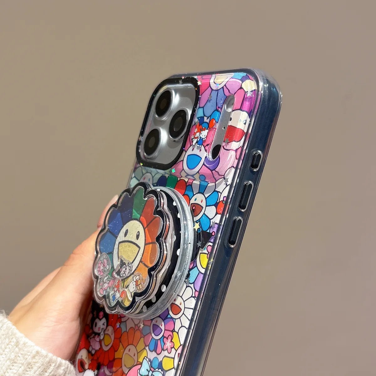 Hello Kitty Sanrio Rainbow Flower Clear Phone Case with Charm for iPhone 17 16 15 14 13 Pro Max