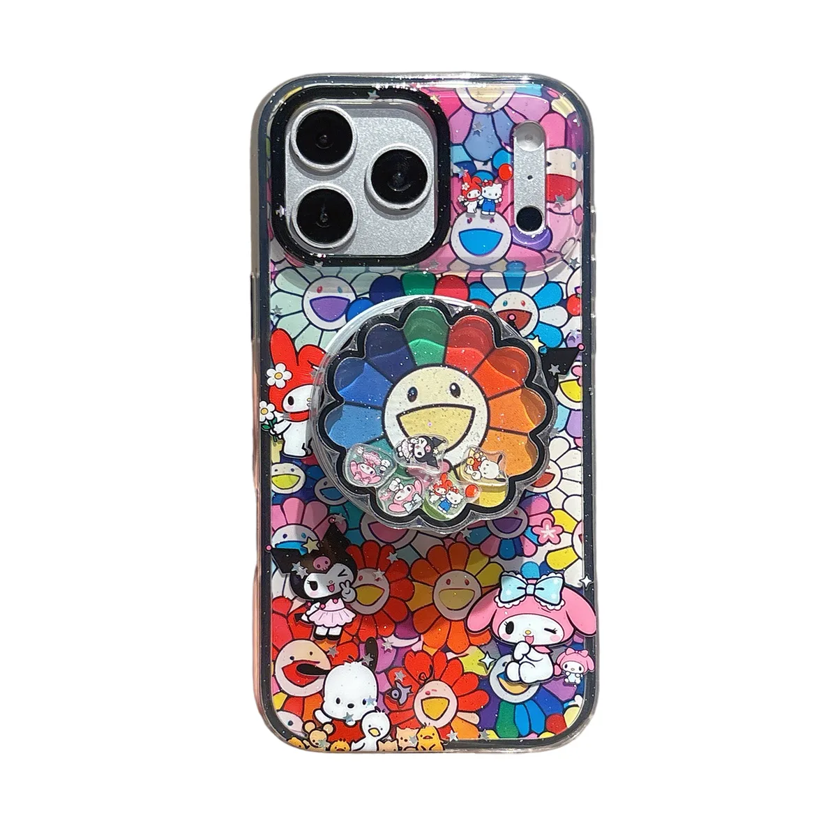 Hello Kitty Sanrio Rainbow Flower Clear Phone Case with Charm for iPhone 17 16 15 14 13 Pro Max
