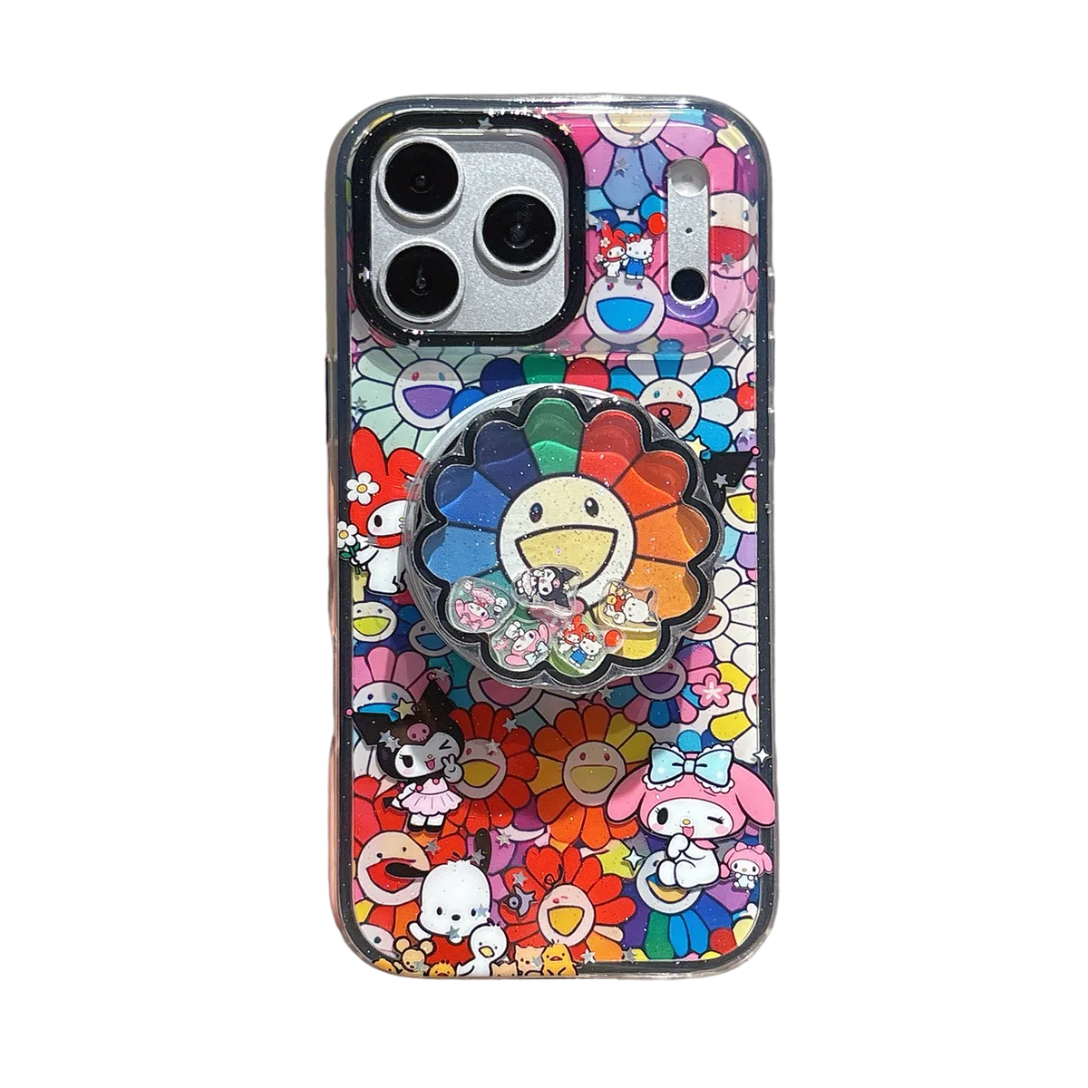 Hello Kitty Sanrio Rainbow Flower Clear Phone Case with Charm for iPhone 17 16 15 14 13 Pro Max