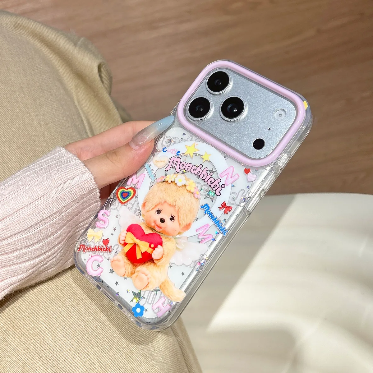 Monchhichi Cute Angel iPhone 17 16 15 14 13 Pro Max Clear 3D Phone Case