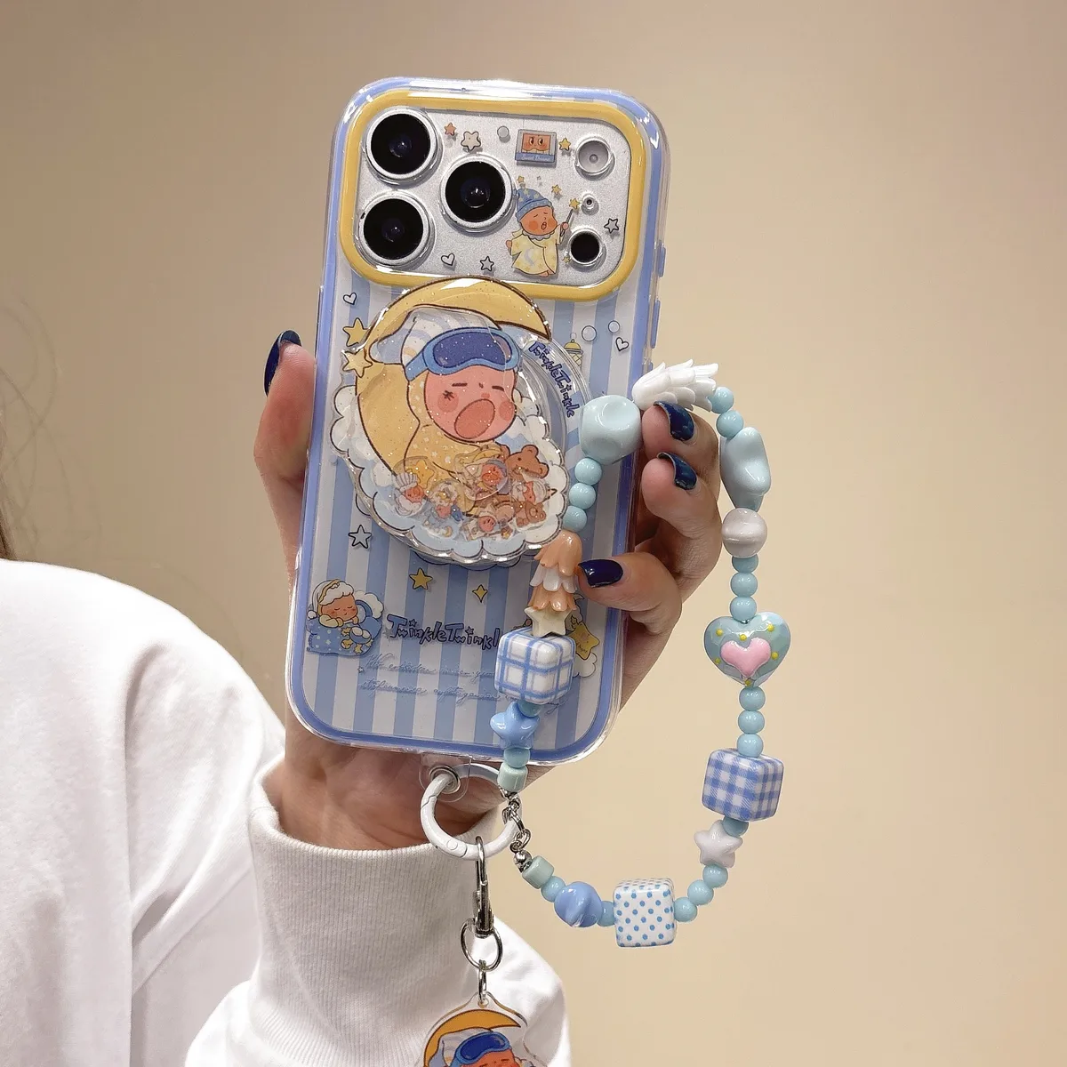 Y2K Kawaii Dreamy Moon Baby Phone Charm Case for iPhone 17 16 15 14 13 Pro Max