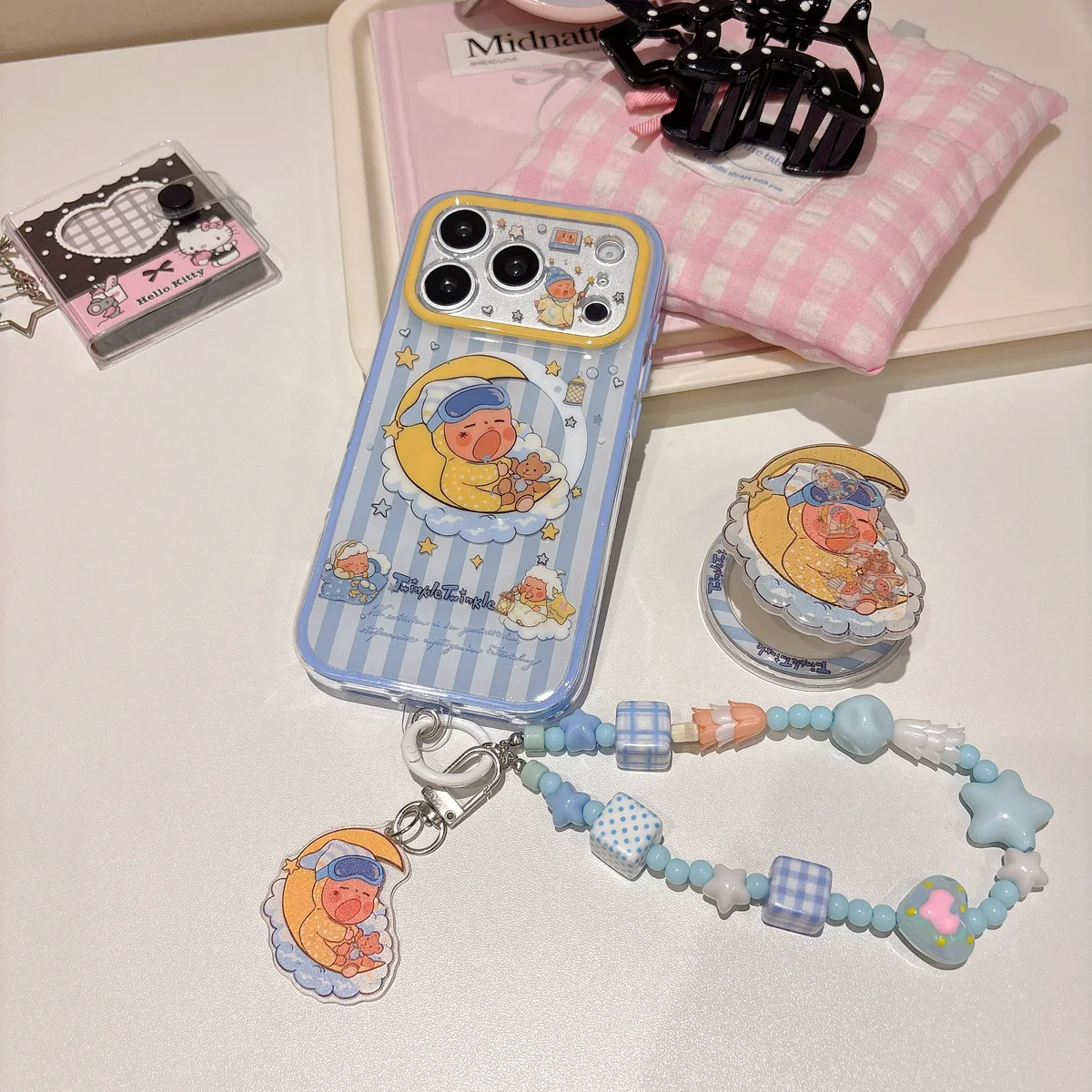 Y2K Kawaii Dreamy Moon Baby Phone Charm Case for iPhone 17 16 15 14 13 Pro Max