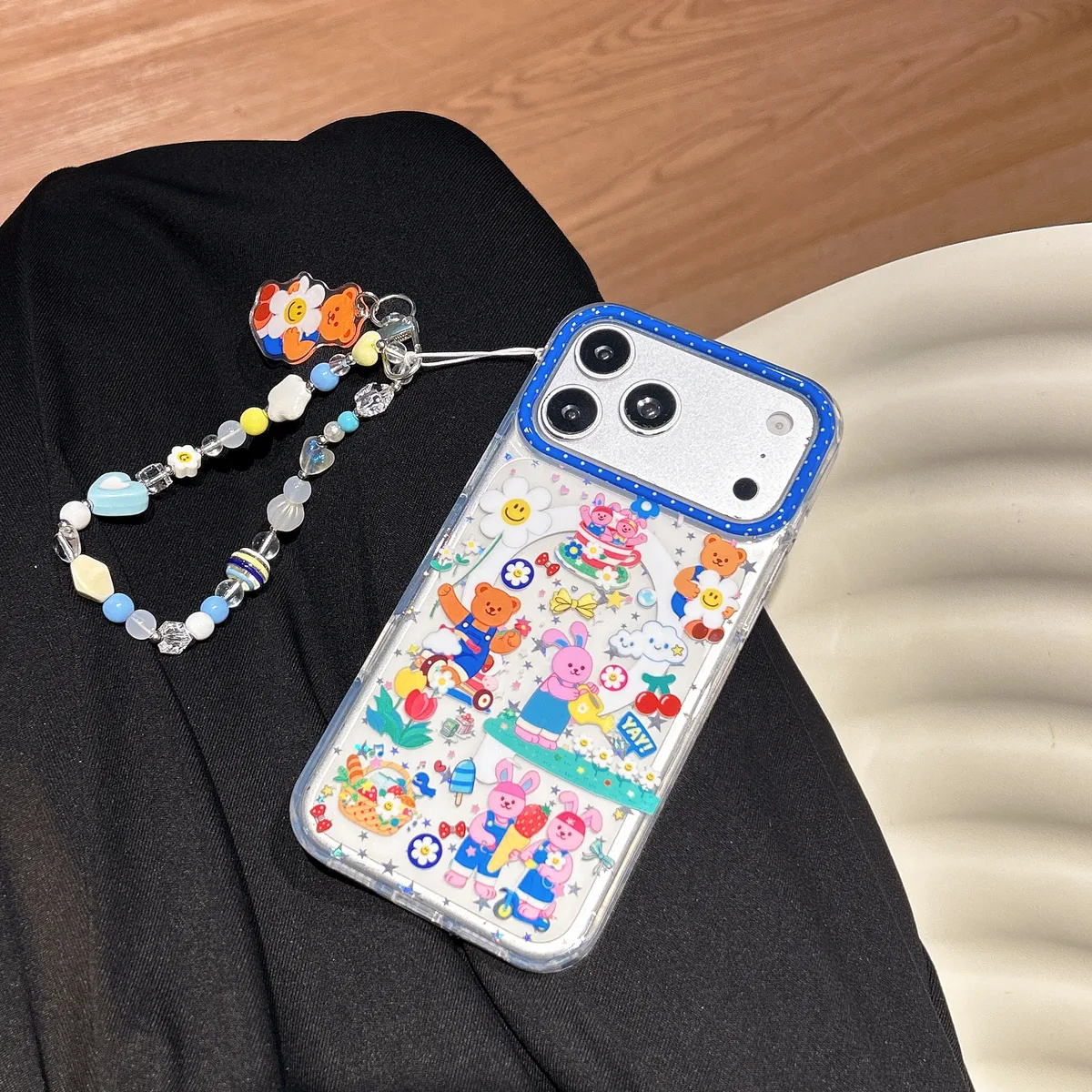 Y2K Kawaii Clear Daisy Grip Phone Case for iPhone 17 16 15 14 13 Pro Max