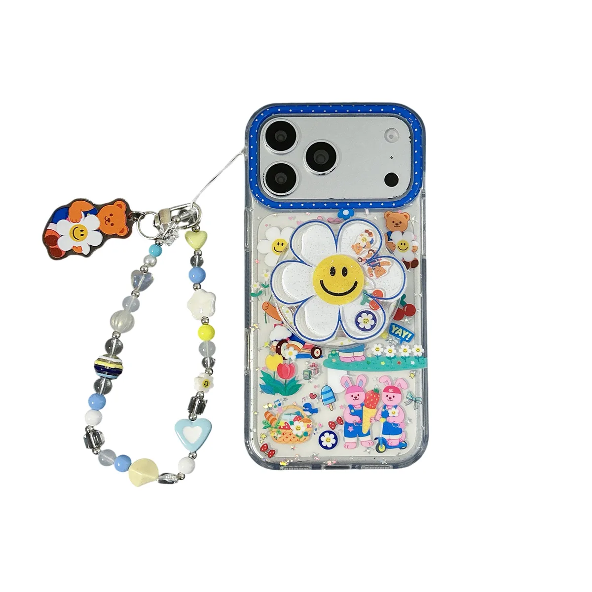 Y2K Kawaii Clear Daisy Grip Phone Case for iPhone 17 16 15 14 13 Pro Max
