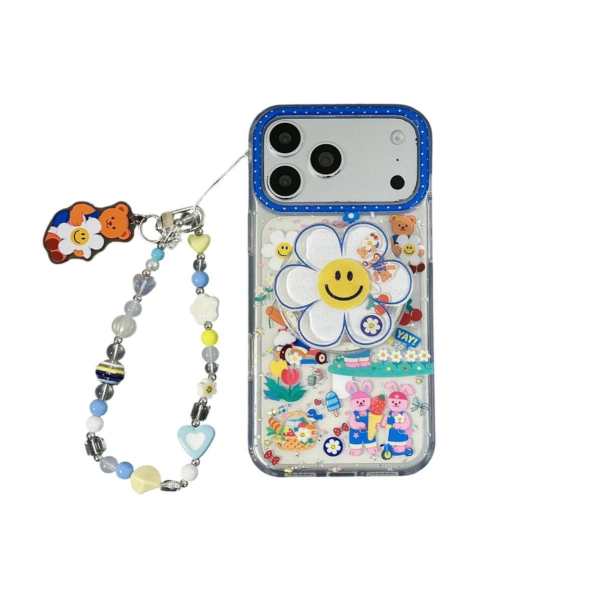 Y2K Kawaii Clear Daisy Grip Phone Case for iPhone 17 16 15 14 13 Pro Max
