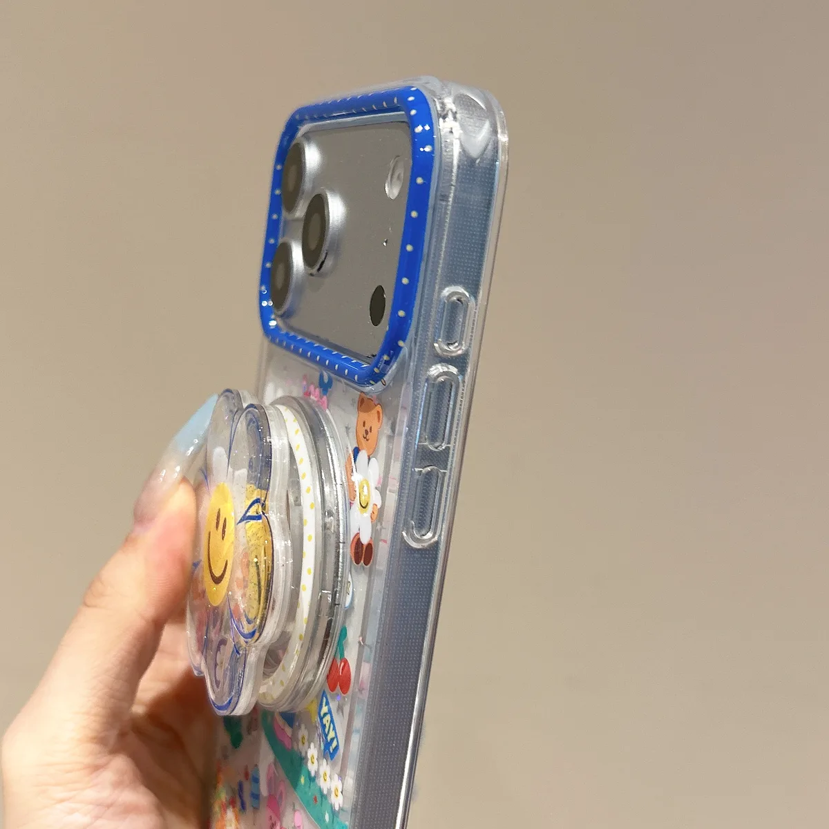 Y2K Kawaii Clear Daisy Grip Phone Case for iPhone 17 16 15 14 13 Pro Max
