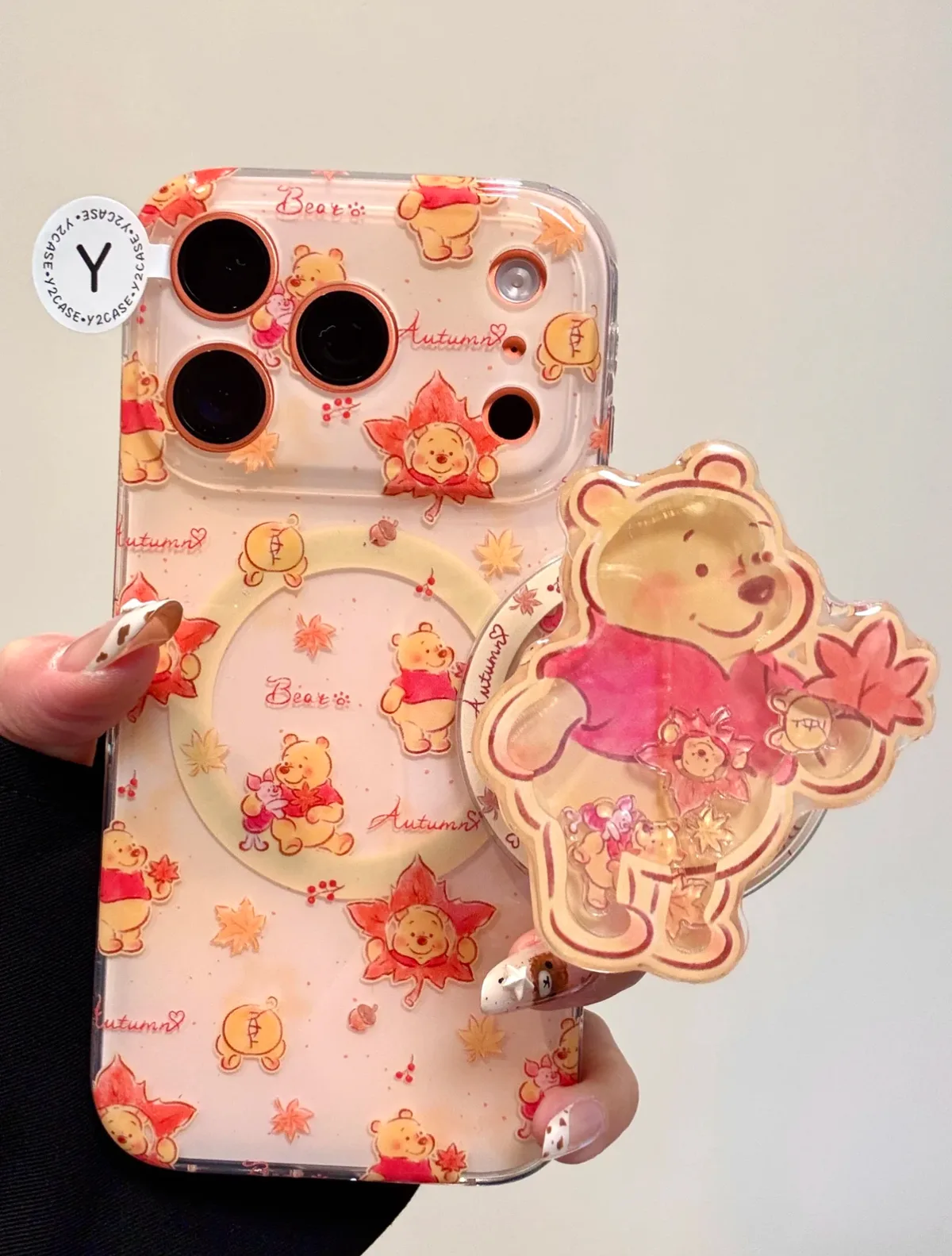 Kawaii Autumn Bear Clear Phone Case for iPhone 17 16 15 14 13 Pro Max