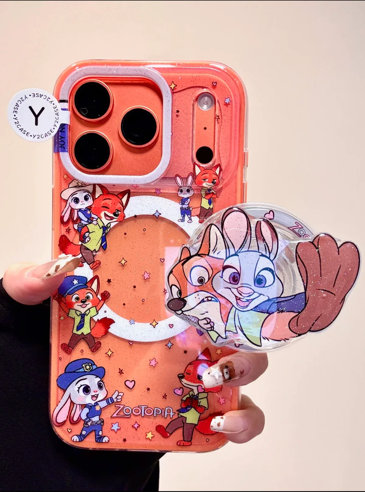 Zootopia Glitter Phone Case with Pop Grip for iPhone 17 16 15 14 13 Pro Max