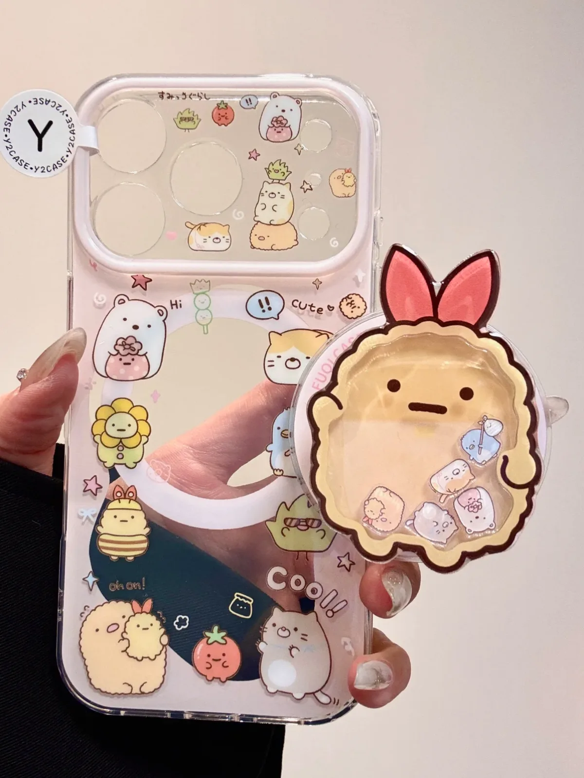 Kawaii Sumikko Friends Clear Phone Case with Bunny Charm for iPhone 17 16 15 14 13 Pro Max
