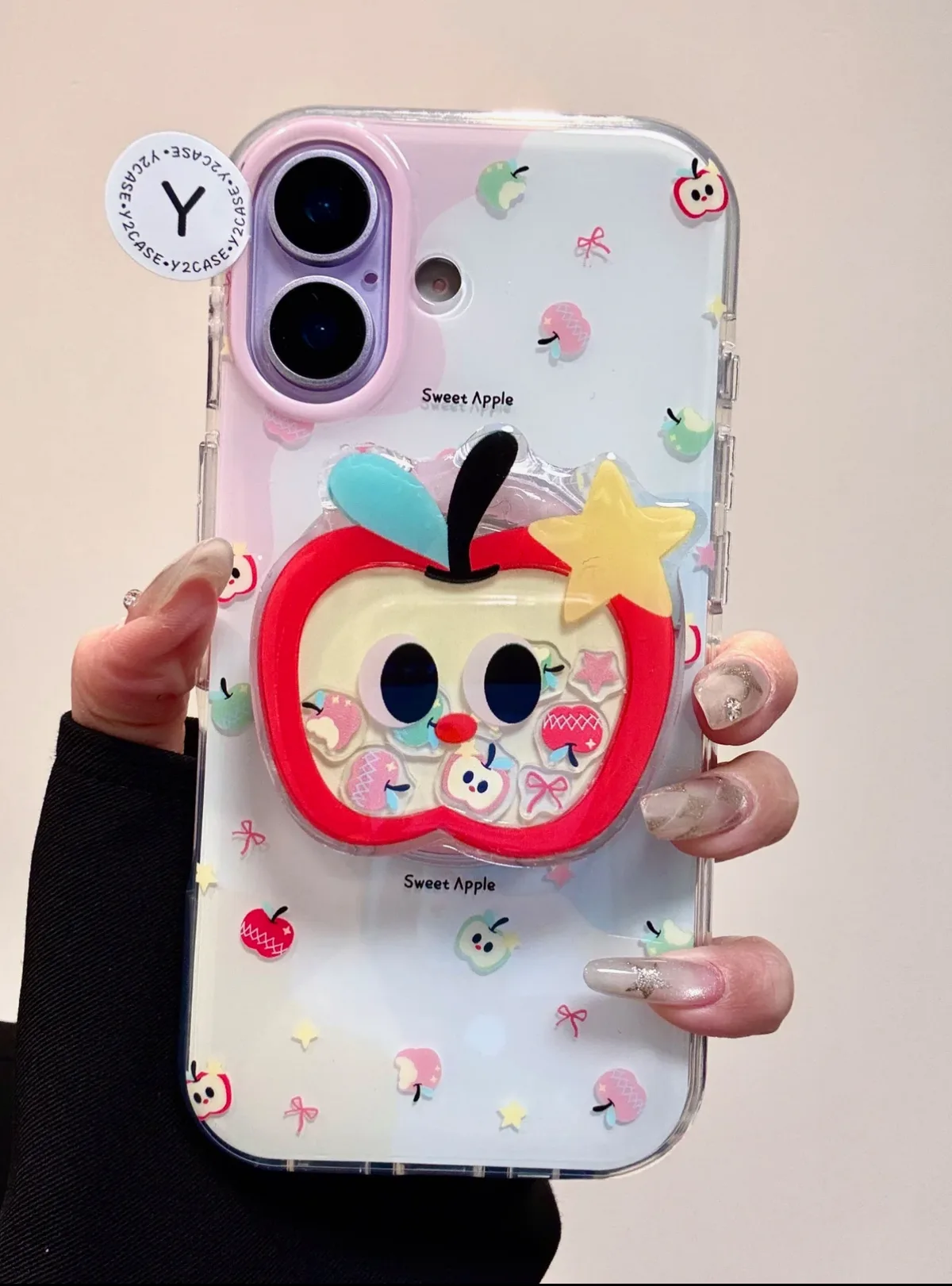 Sweet Apple Clear Kawaii Phone Case with Apple Grip for iPhone 17 16 15 14 13 Pro Max
