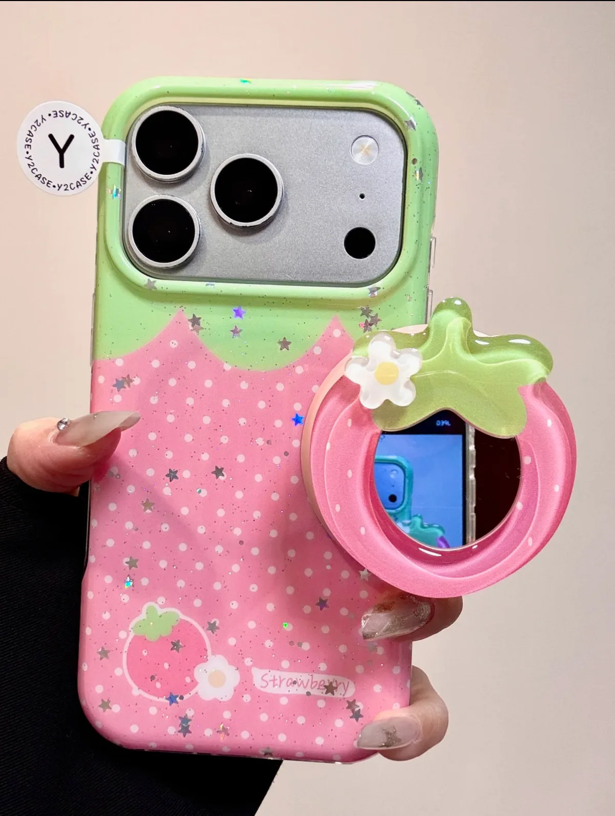 Strawberry Mirror Phone Case for iPhone 17 16 15 14 13 Pro Max