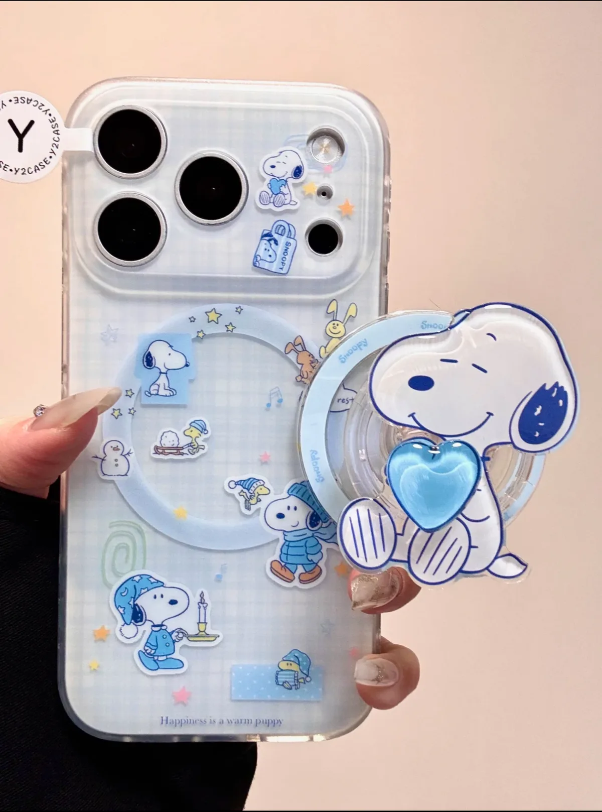 Snoopy Blue Heart Clear Phone Case for iPhone 17 16 15 14 13 Pro Max