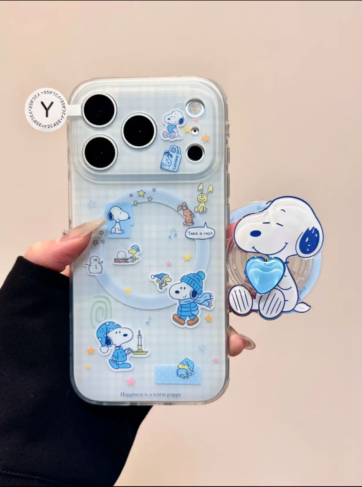 Snoopy Blue Heart Clear Phone Case for iPhone 17 16 15 14 13 Pro Max — MagSafe