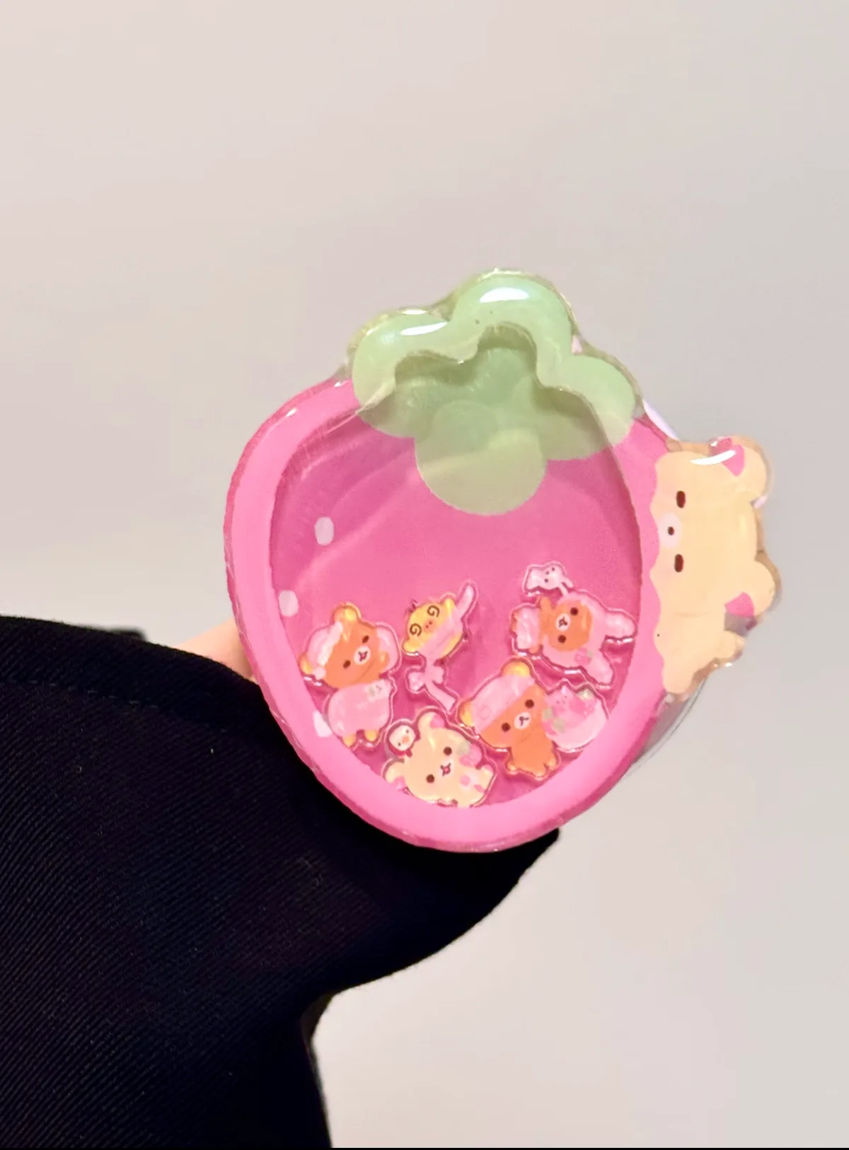 Rilakkuma Strawberry Clear Phone Case with 3D Fruit Charm for iPhone 17 16 15 14 13 Pro Max — MagSafe