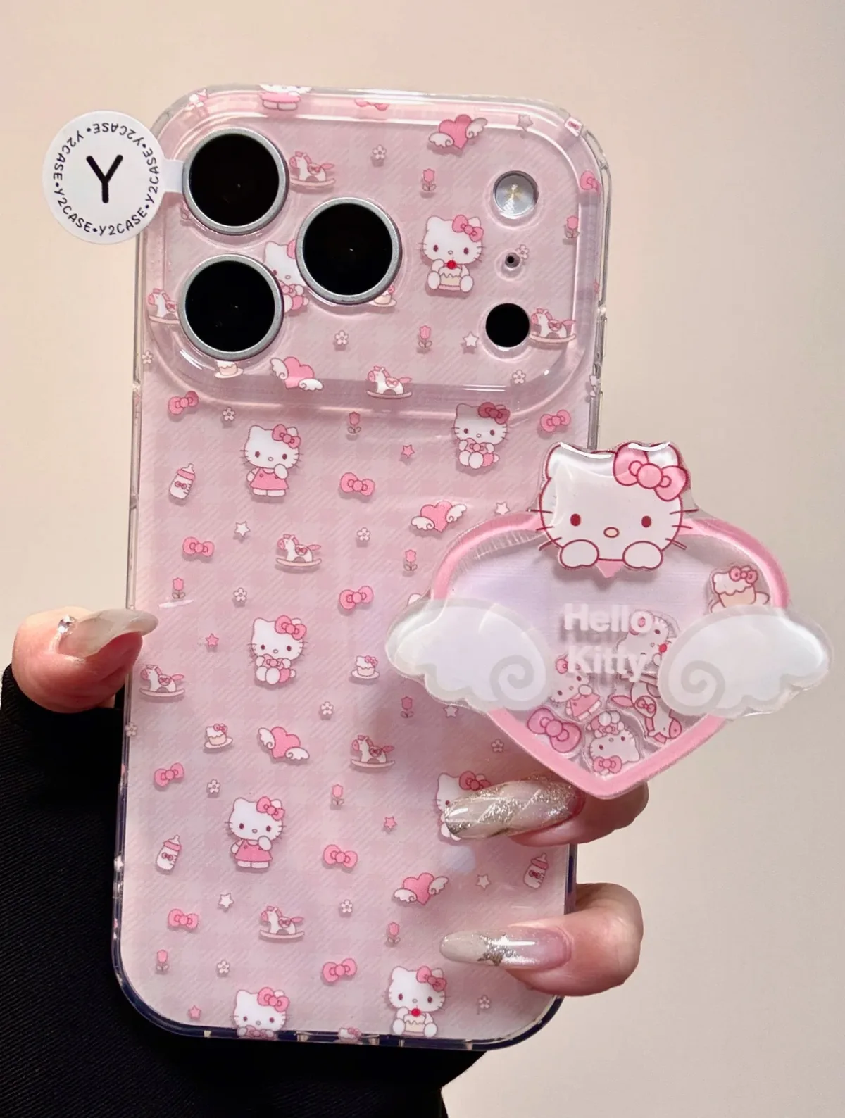 Sanrio Hello Kitty Pink Bow Clear Phone Case with Wings for iPhone 17 16 15 14 13 Pro Max