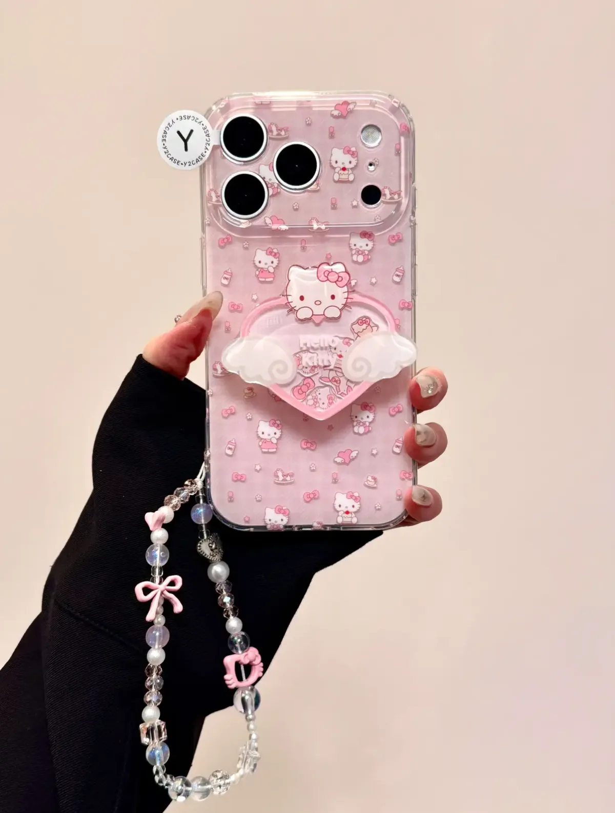 Sanrio Hello Kitty Pink Bow Clear Phone Case with Wings for iPhone 17 16 15 14 13 Pro Max — MagSafe