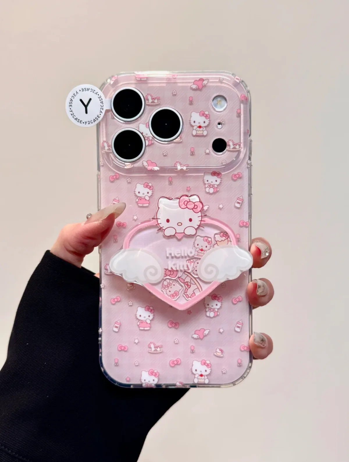 Sanrio Hello Kitty Pink Bow Clear Phone Case with Wings for iPhone 17 16 15 14 13 Pro Max — MagSafe