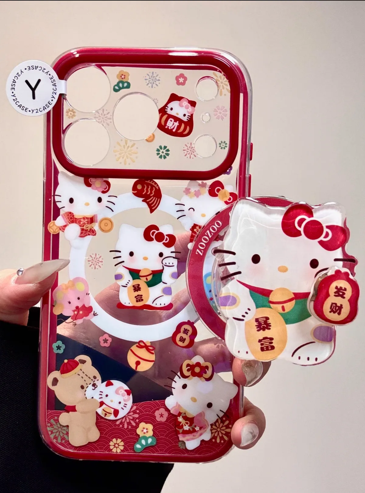 Sanrio Hello Kitty Lucky Red iPhone 17 16 15 14 13 Pro Max Case with Charm