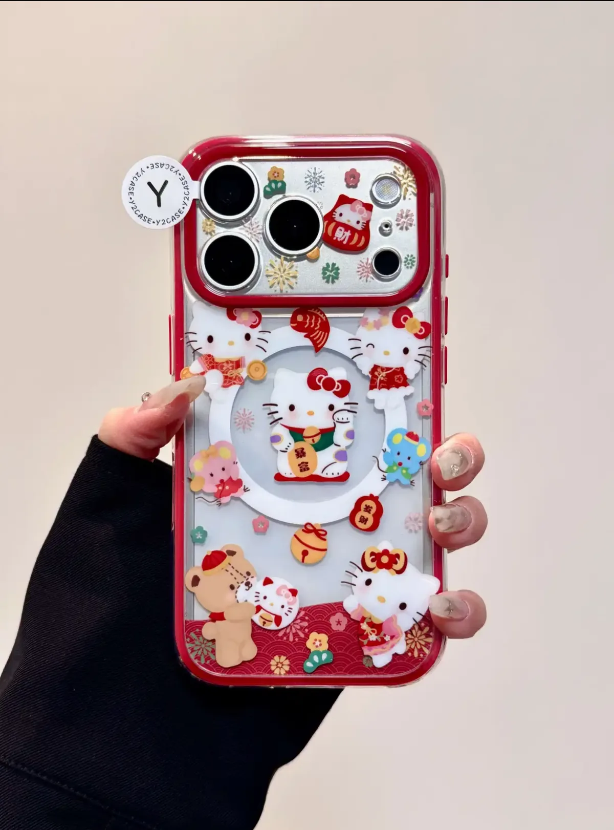 Sanrio Hello Kitty Lucky Red iPhone 17 16 15 14 13 Pro Max Case with Charm