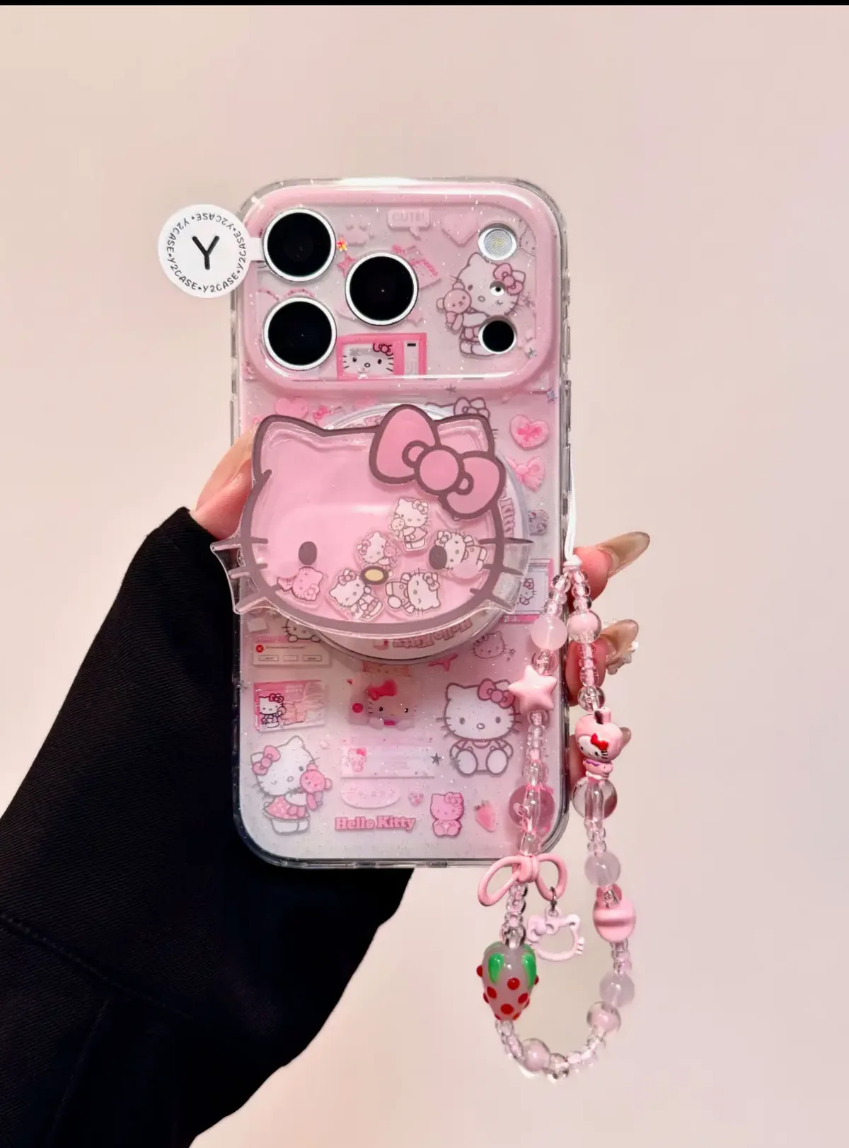 Hello Kitty Sanrio Glitter Clear iPhone 17 16 15 14 13 Pro Max Case with Charm — MagSafe