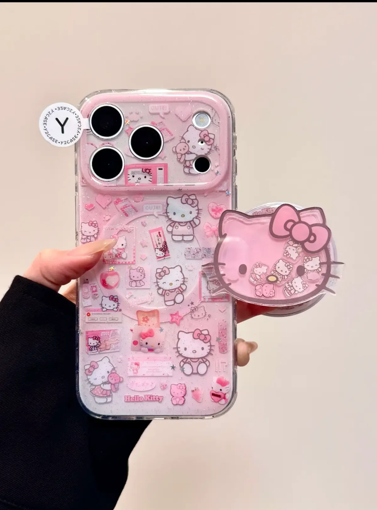Hello Kitty Sanrio Glitter Clear iPhone 17 16 15 14 13 Pro Max Case with Charm — MagSafe