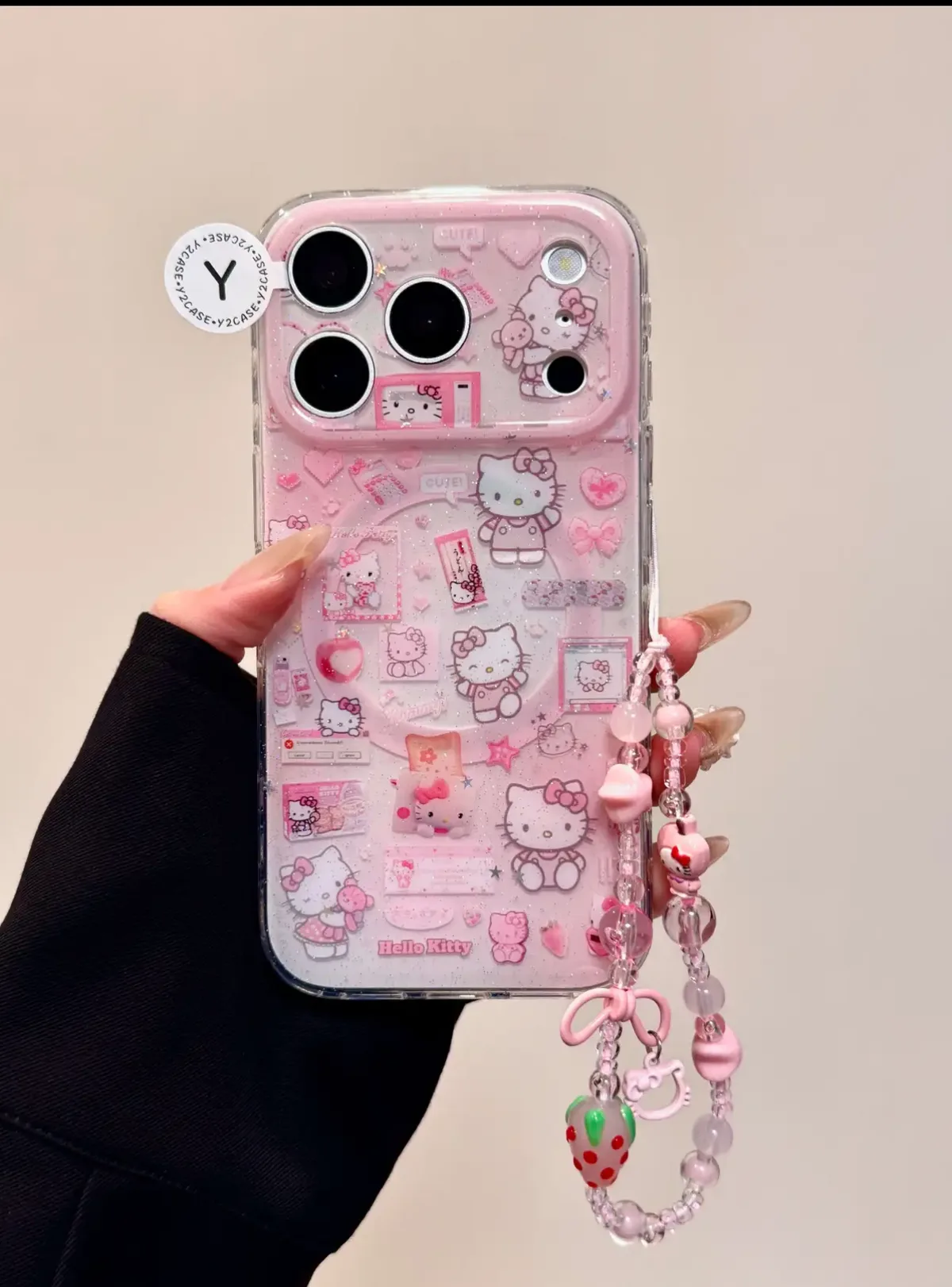 Hello Kitty Sanrio Glitter Clear iPhone 17 16 15 14 13 Pro Max Case with Charm — MagSafe