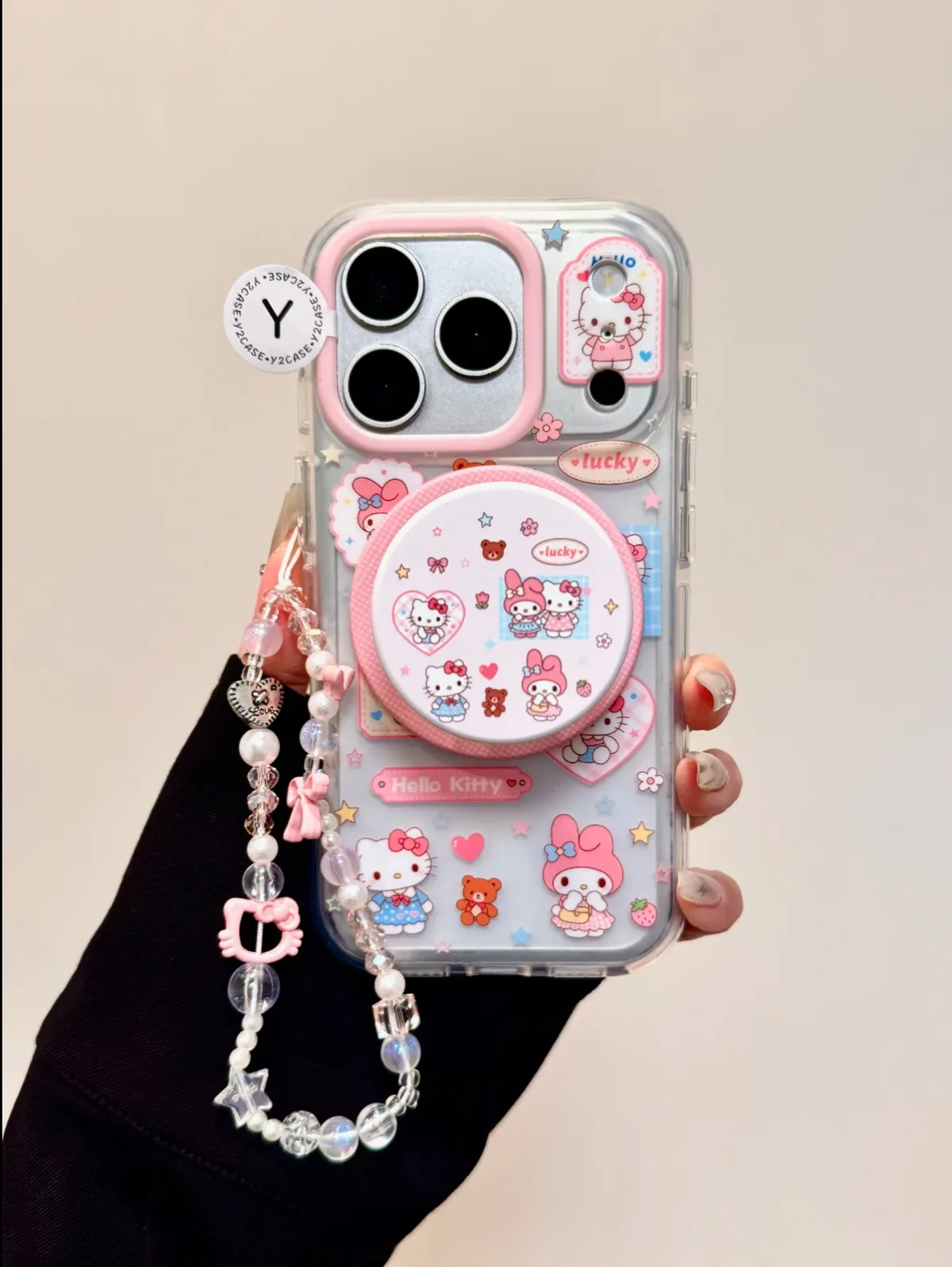 Hello Kitty Sanrio Clear MagSafe iPhone 17 16 15 14 13 Pro Max Case with Pink Charm