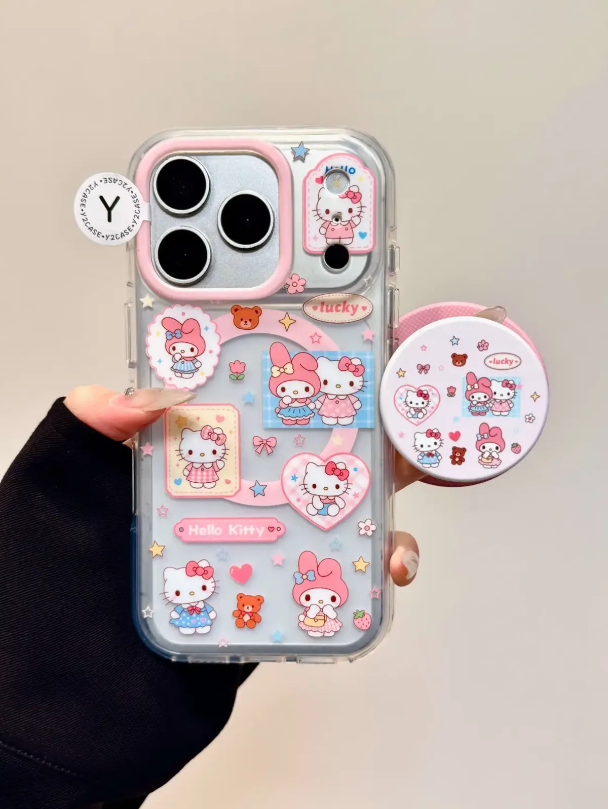 Hello Kitty Sanrio Clear MagSafe iPhone 17 16 15 14 13 Pro Max Case with Pink Charm