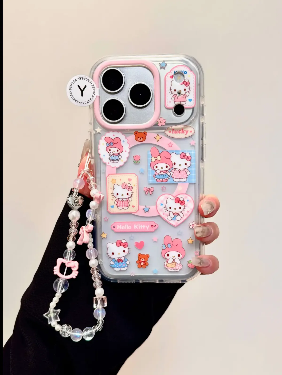 Hello Kitty Sanrio Clear MagSafe iPhone 17 16 15 14 13 Pro Max Case with Pink Charm