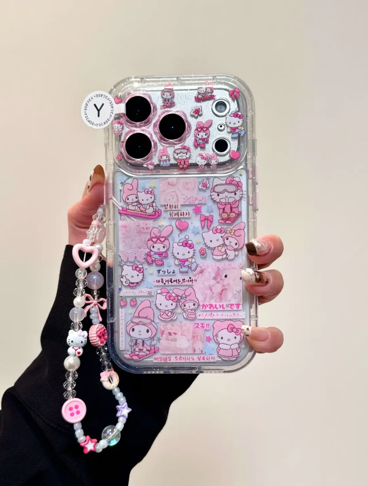 Hello Kitty Sanrio Pink Character Glitter Clear Phone Case for iPhone 17 16 15 14 13 Pro Max
