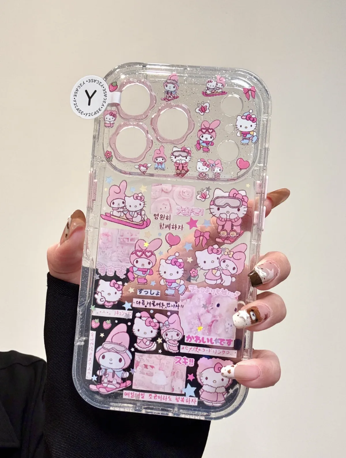Sanrio Pink Character iPhone 17 16 15 14 13 Pro Max Glitter Clear Phone Case