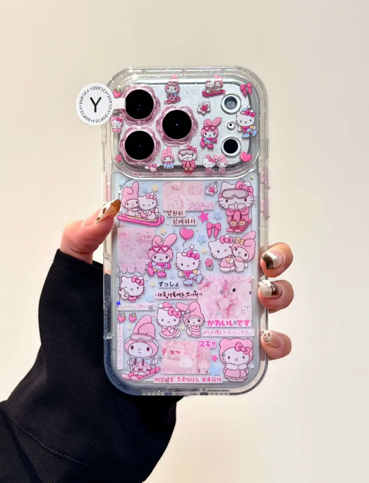 Sanrio Pink Character iPhone 17 16 15 14 13 Pro Max Glitter Clear Phone Case