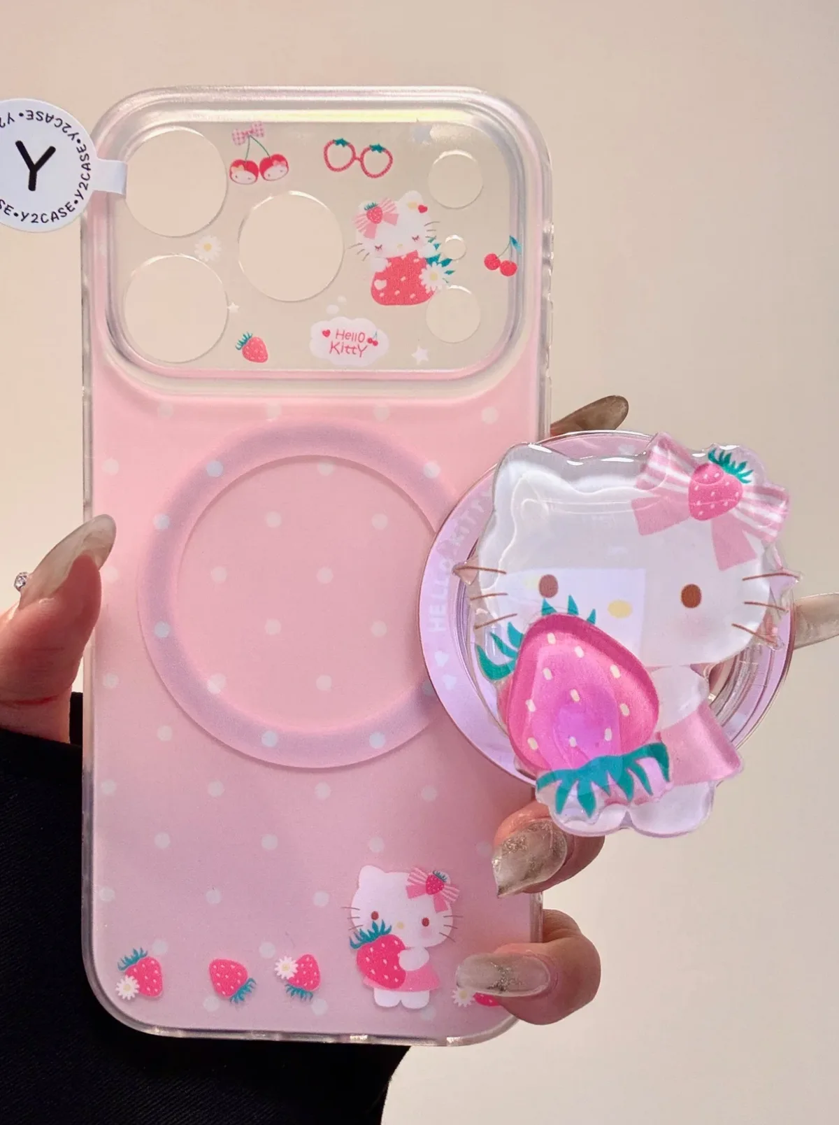 Hello Kitty Strawberry MagSafe iPhone 17 16 15 14 13 Pro Max Clear Pink Phone Case