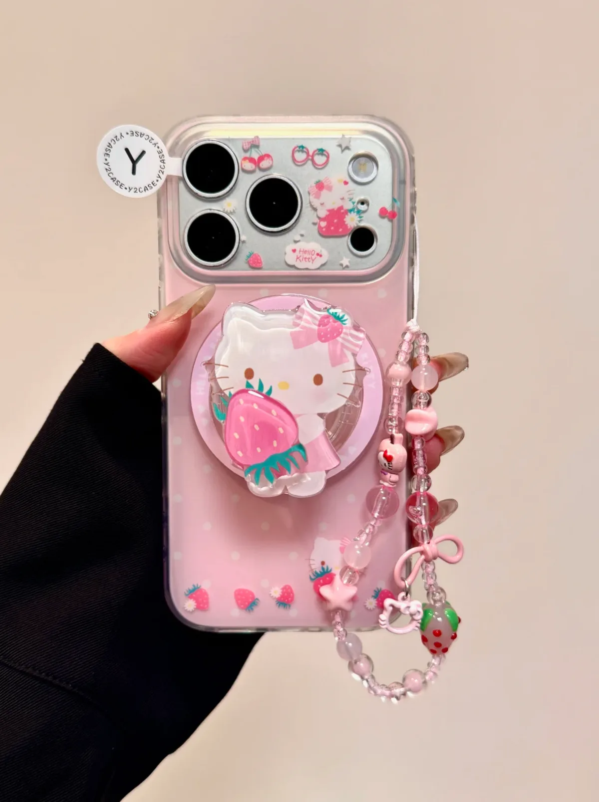 Hello Kitty Strawberry MagSafe Clear Pink Phone Case for iPhone 17 16 15 14 13 Pro Max