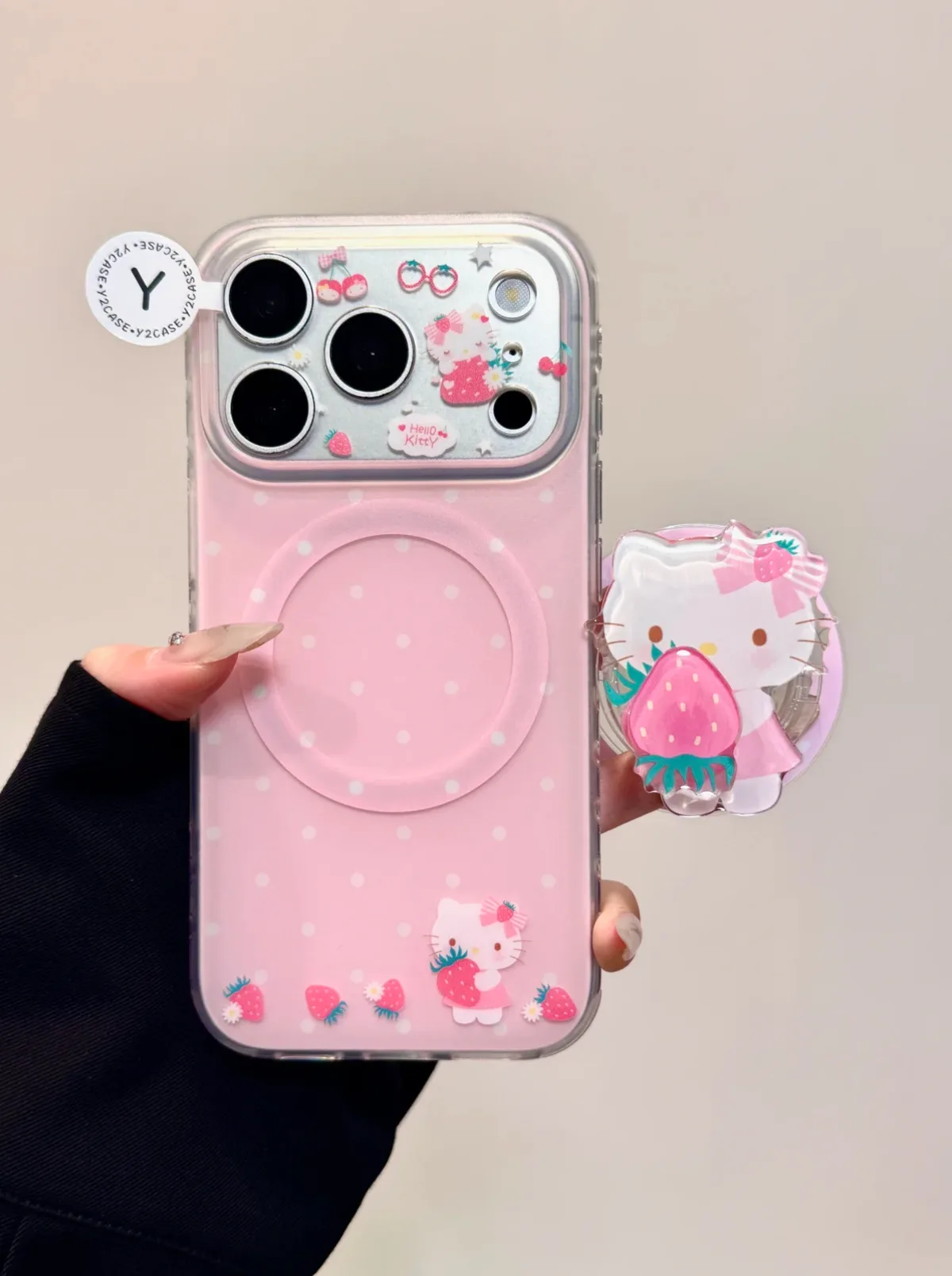 Hello Kitty Strawberry MagSafe Clear Pink Phone Case for iPhone 17 16 15 14 13 Pro Max