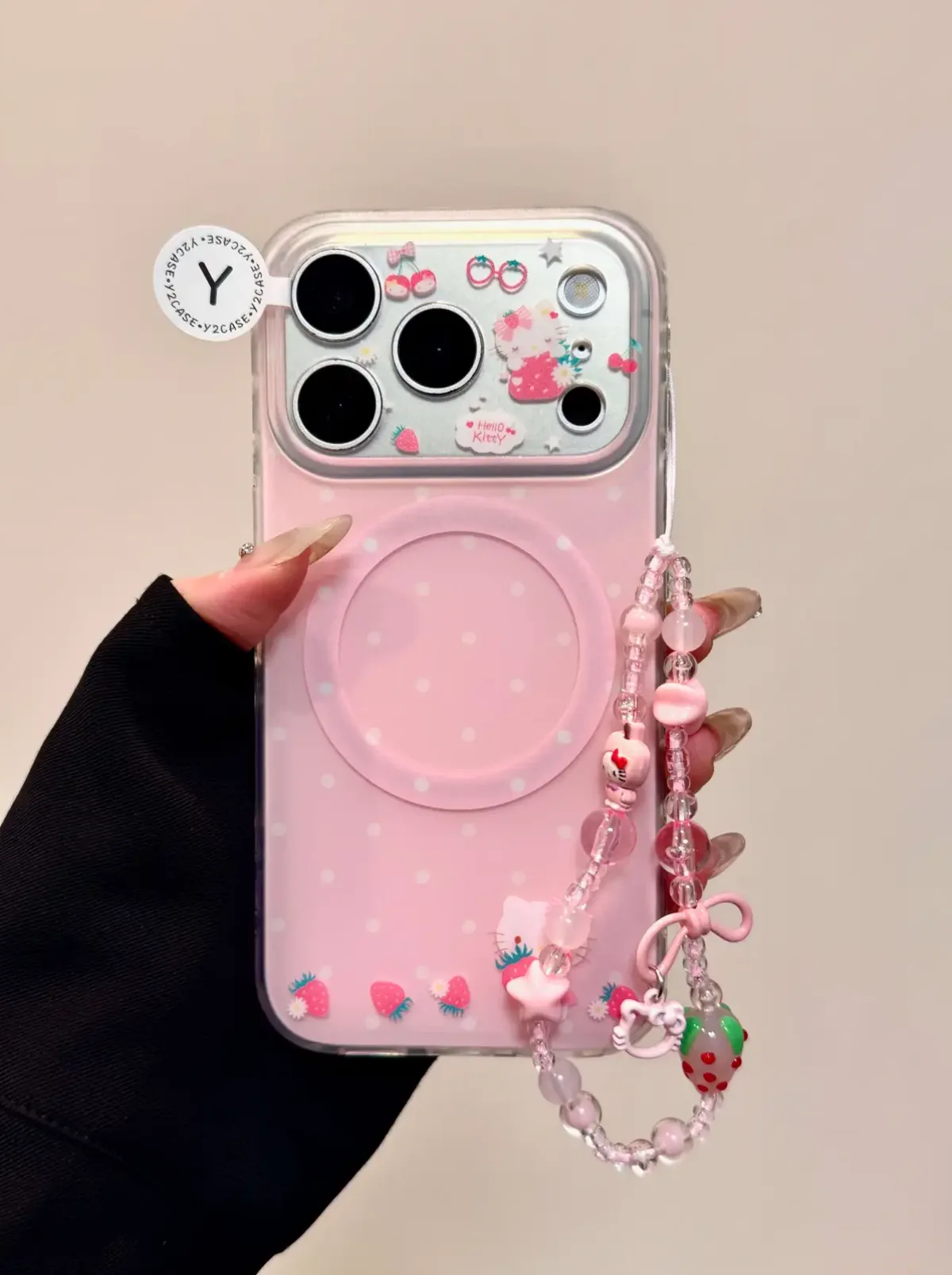 Hello Kitty Strawberry MagSafe Clear Pink Phone Case for iPhone 17 16 15 14 13 Pro Max