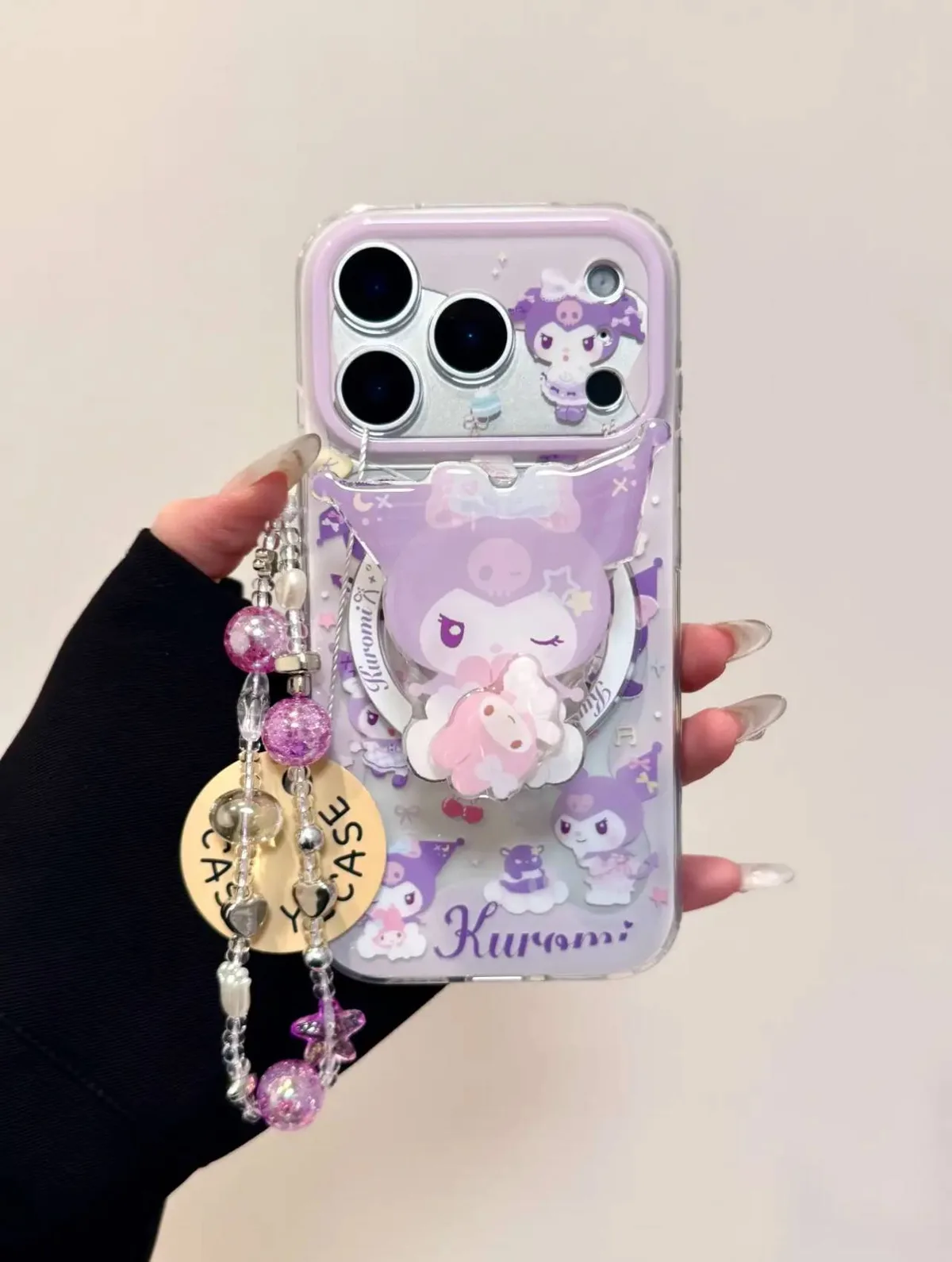 Sanrio Kuromi Purple Glitter Charm Clear Case for iPhone 17 16 15 14 13 Pro Max — MagSafe